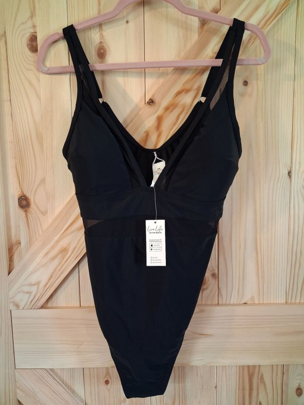 NWT Cupshe Black Mesh Panel One Piece Swimsuit Plus Size 0X Tummy Control